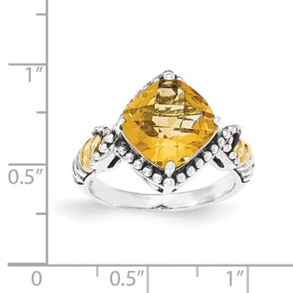 Sterling Silver With 14ky Citrine Cushion Ring - Picture 3 of 3